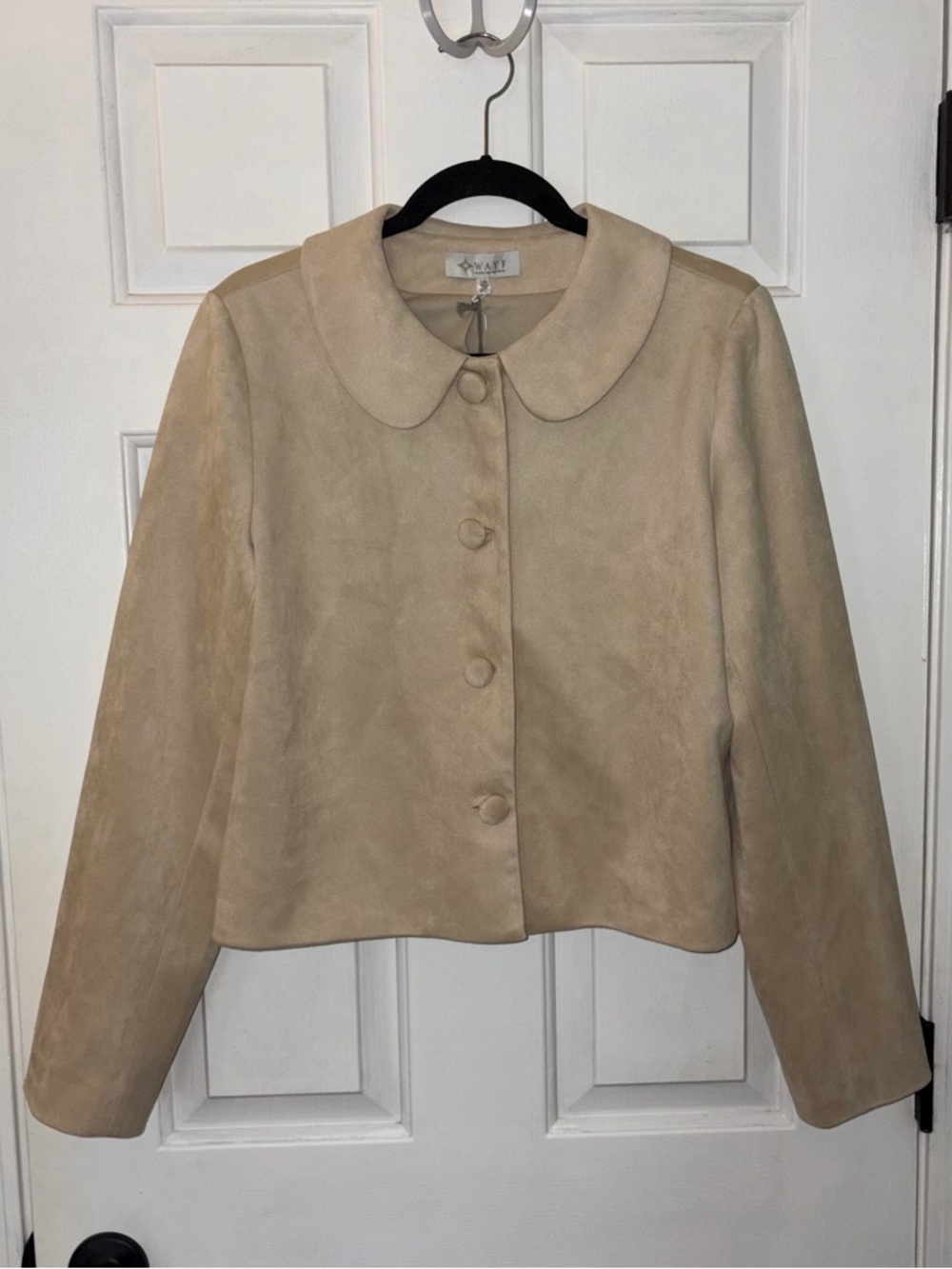 NWT Wayf Beige Cropped Suede Jacket with Peter Pan Collar Boho Chic